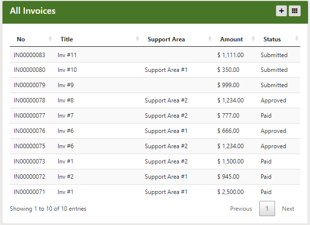 Plan Details All Invoices Section Help