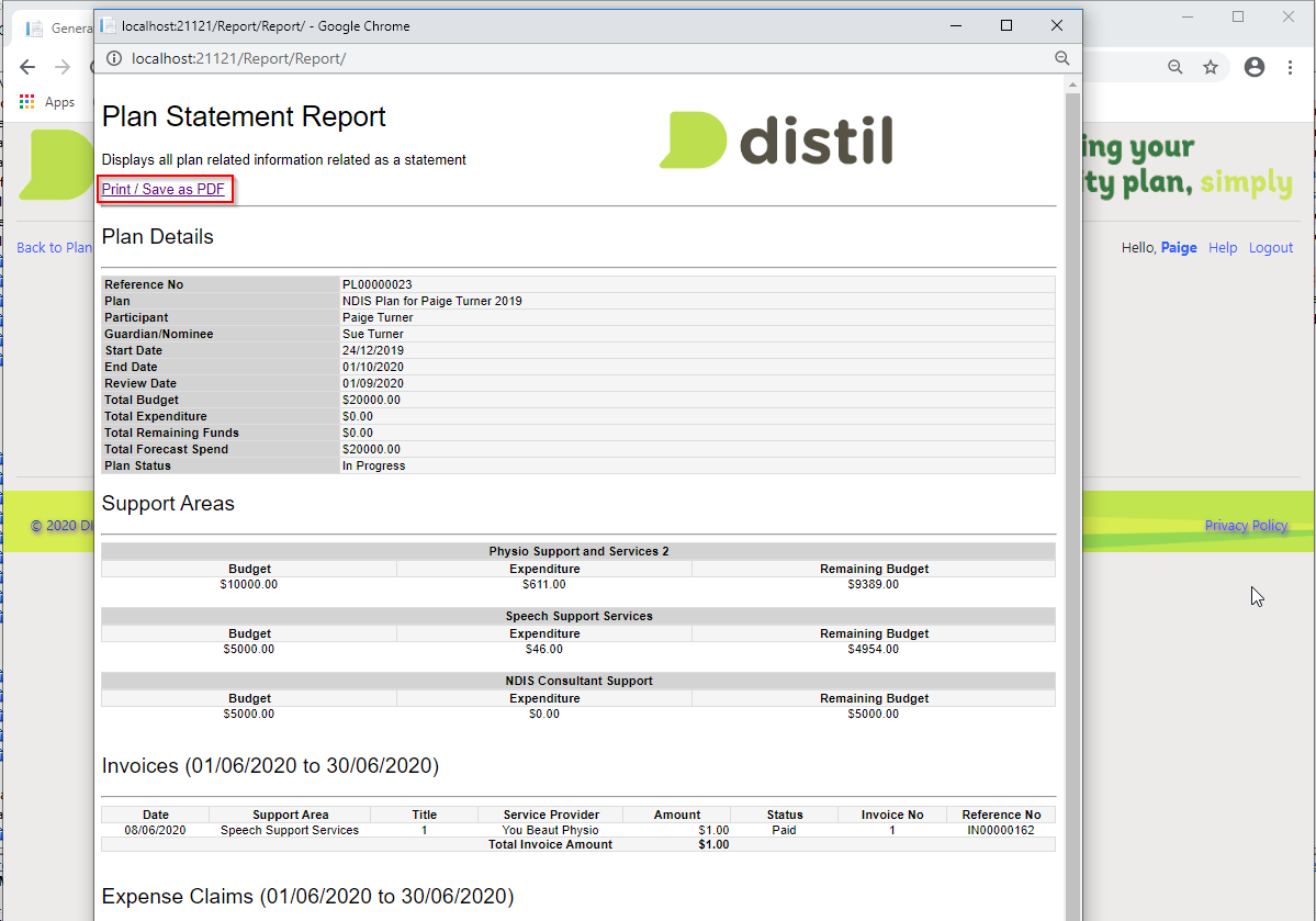 Viewing the Plan Statement Report Help