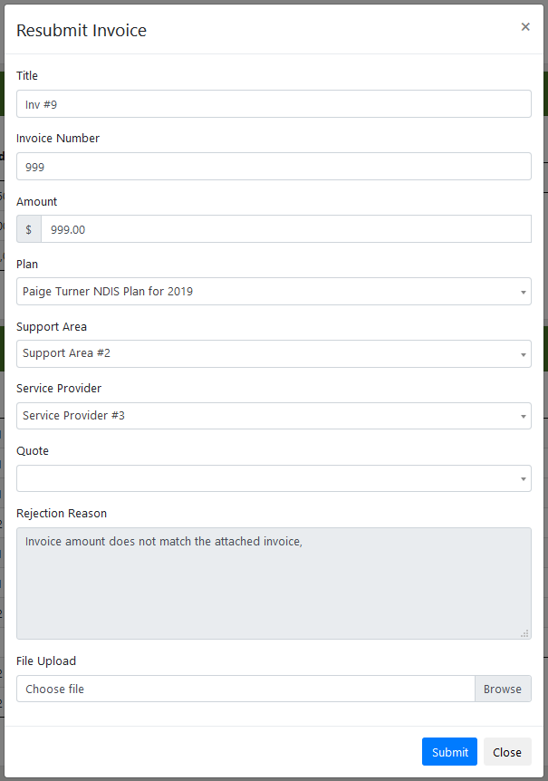 Resubmit an Invoice in a Popup Window