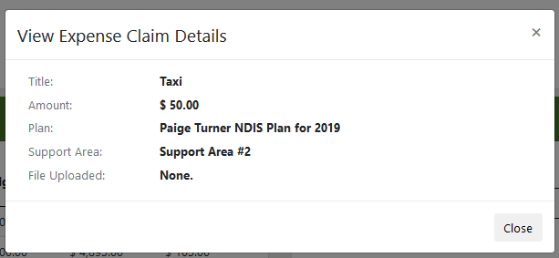 Expense Claim Details in a Popup Window