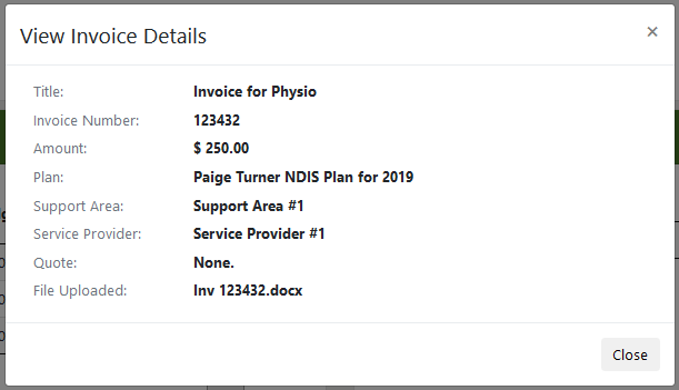 Invoice Details in a Popup Window